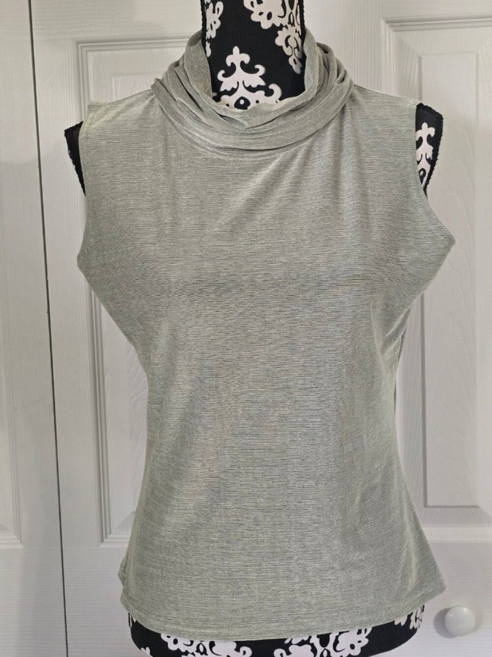 ACW Design Womens Sage Green Metallic Cowl Neck Sleeveless Knit Top Large